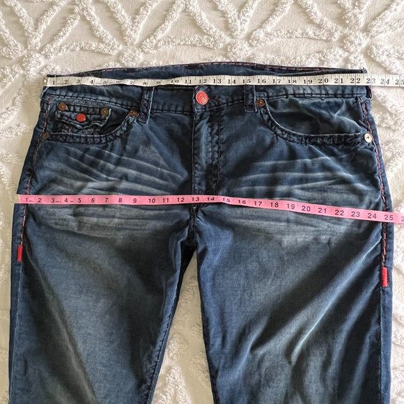 TRUE RELIGION Ricky Flap Super T Corduroys Indigo Blue & Red Pants Size 44 RARE - Picture 11 of 13